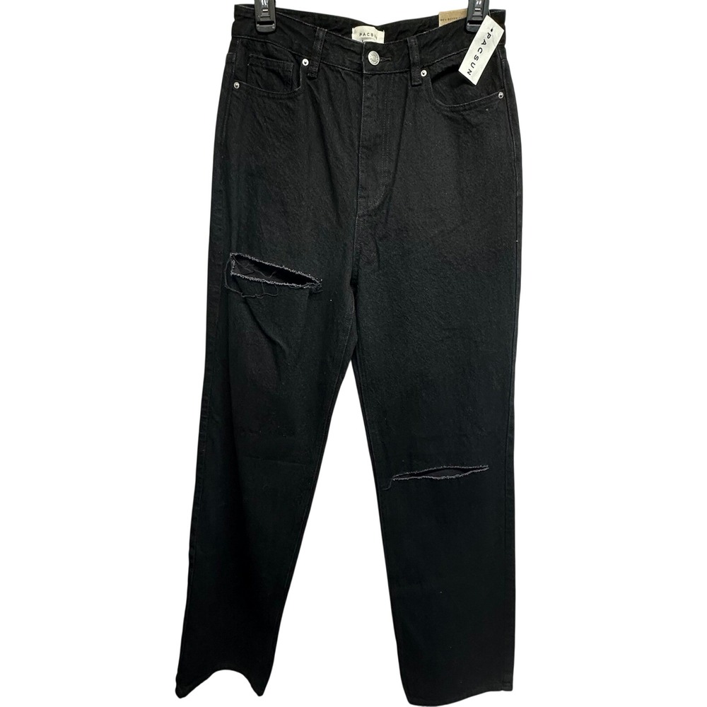 PacSun High Rise‎ Relaxed Leg Black Denim Jeans Ripped Size 28 Length 30